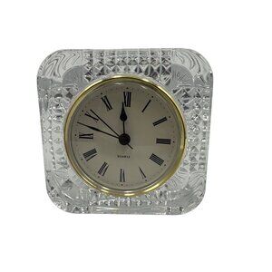 Vintage Crystal Square Quartz Desk Clock Gold Trim Roman Numerals Made In France